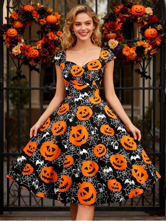 Dresses & Skirts - Women's Cap Sleeve 1950s Retro Vintage Cocktail Swing Dress